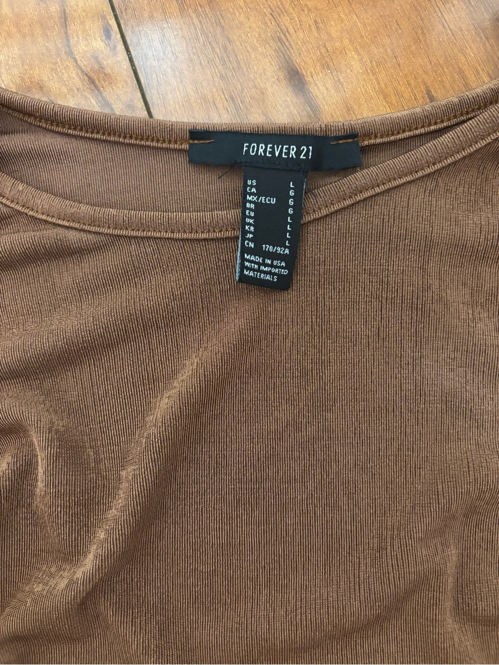 Forever 21 Brown Ruched Two-Piece Skirt Set | Long Sleeve Crop Top | - Picture 10 of 11